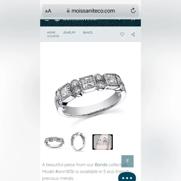 3mm Princess Moissanite Milgrain Anniversary Ring #ann183b white gold - Picture 4 of 10